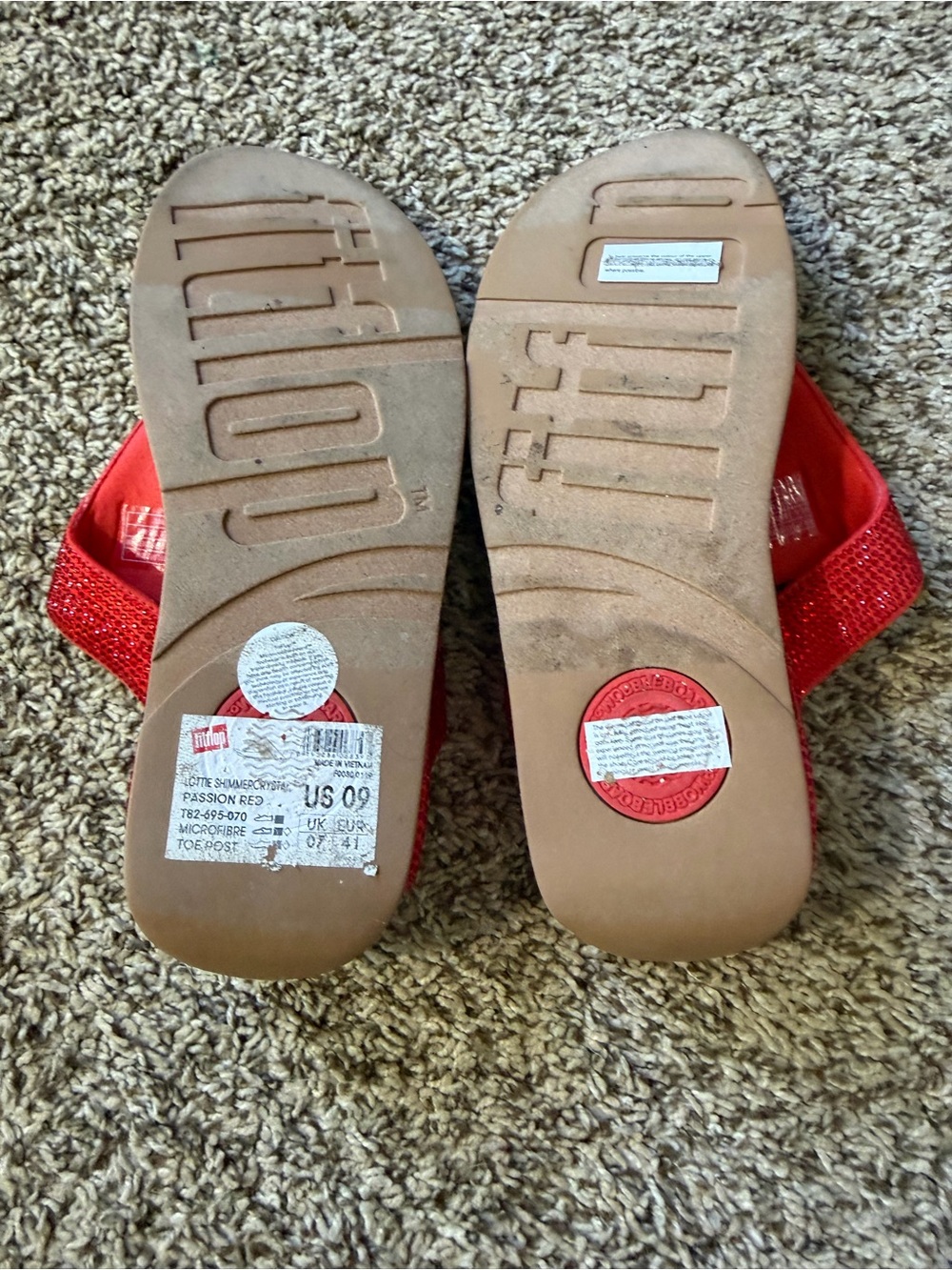 Fitflop Red Rhinestone Thong Sandals with Brown Footbed - Picture 5 of 7